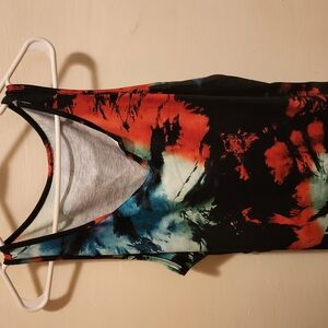 SHEIN Black Tie-Dye Tank Top with Red and Blue Accents
